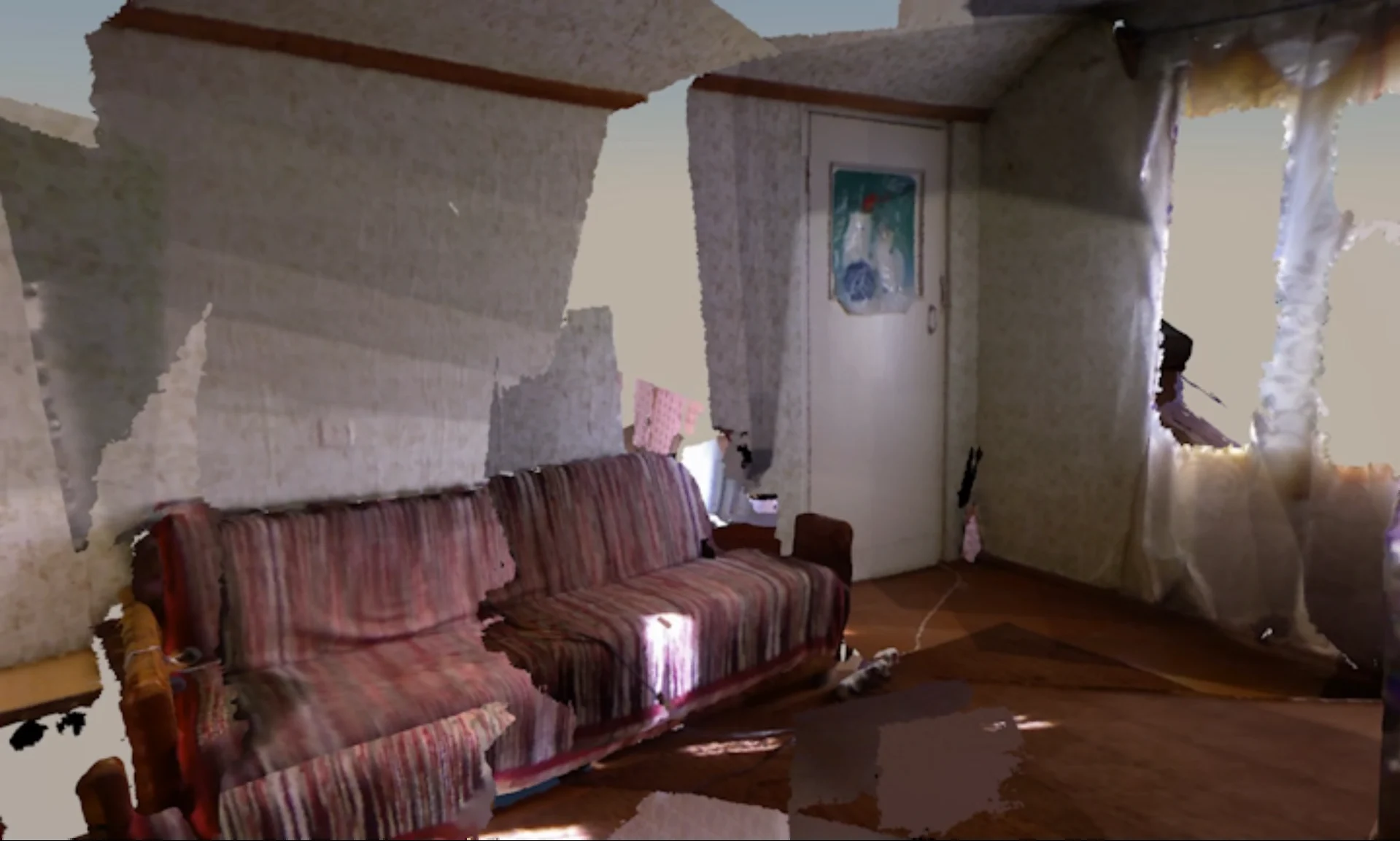 A sofa and door in the partial room reconstruction