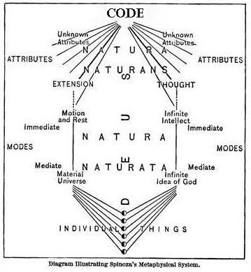An artist-supplied diagram linking CODE, nature, attributes and individual things.